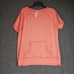 Womens XXL Green Tea Soft Short Sleeve Shirt Peach Orange Preppy Athleisure